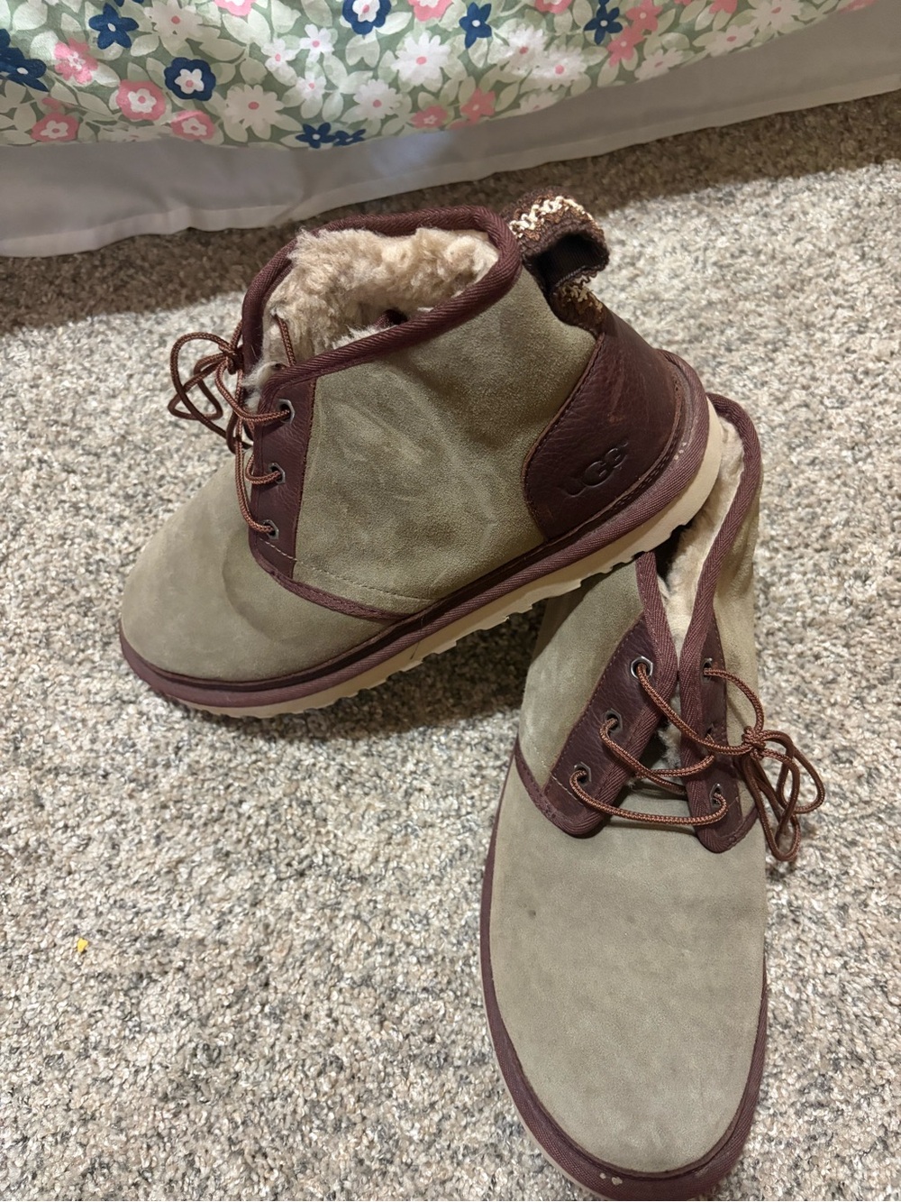 UGG Men’s Olive Suede and Chocolate Brown Shearling Chukka Boots